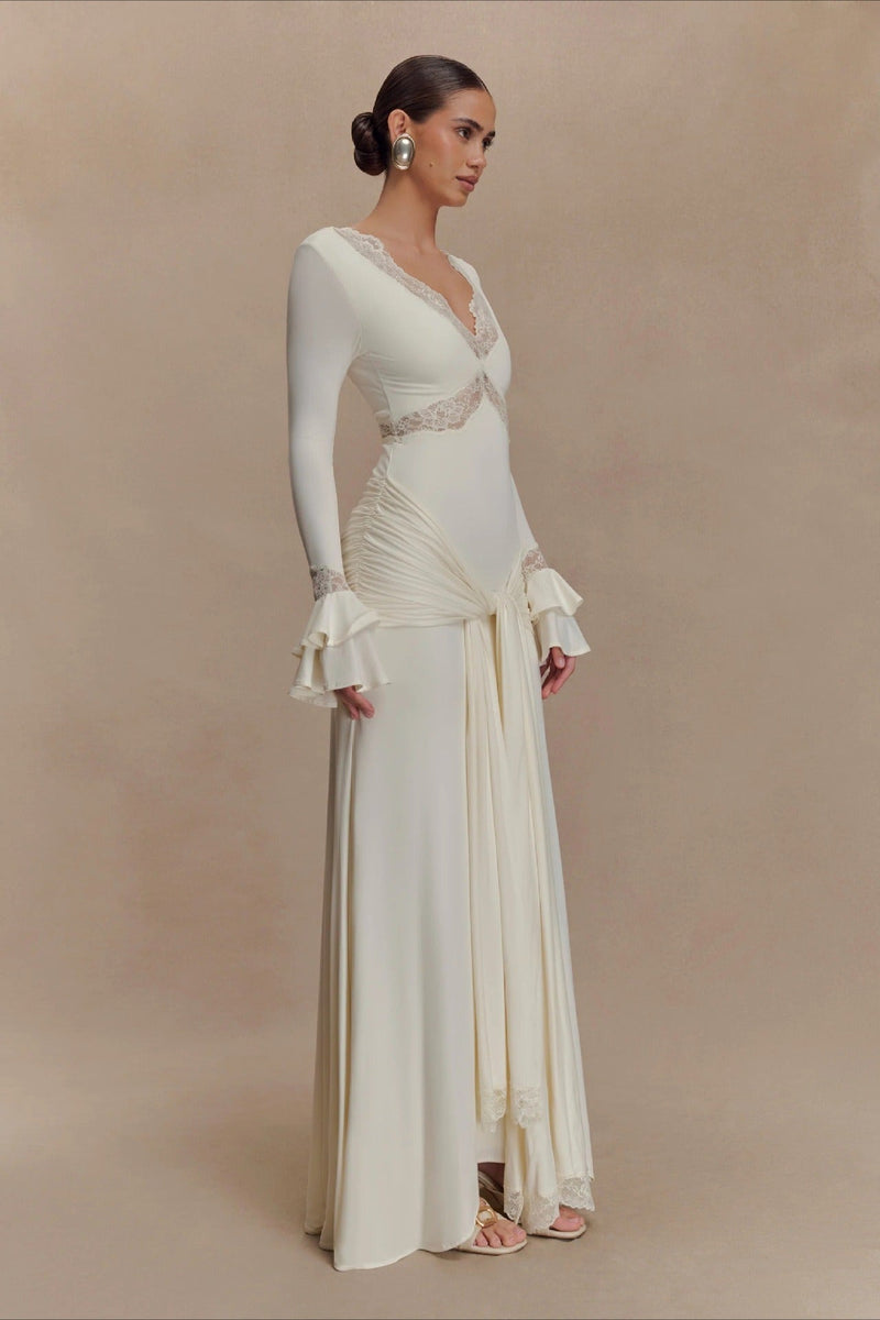 Lace Bodycon Flare Sleeve Maxi Dress
