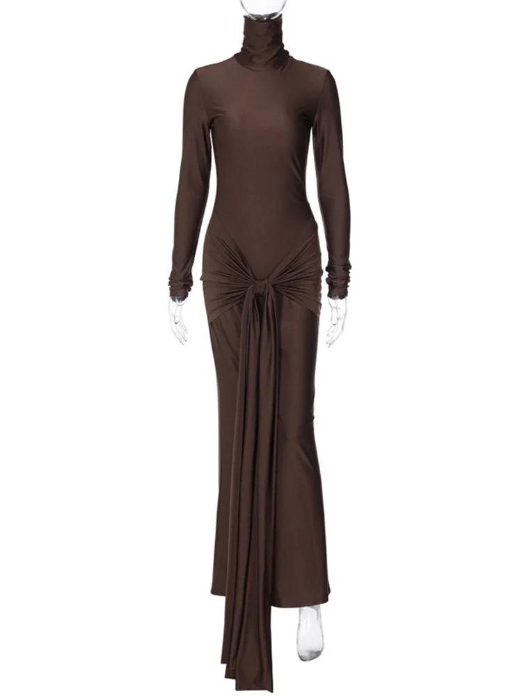 Bandage Spring Maxi Dress Slim Pleated Lace-up Party Dress Long Dress