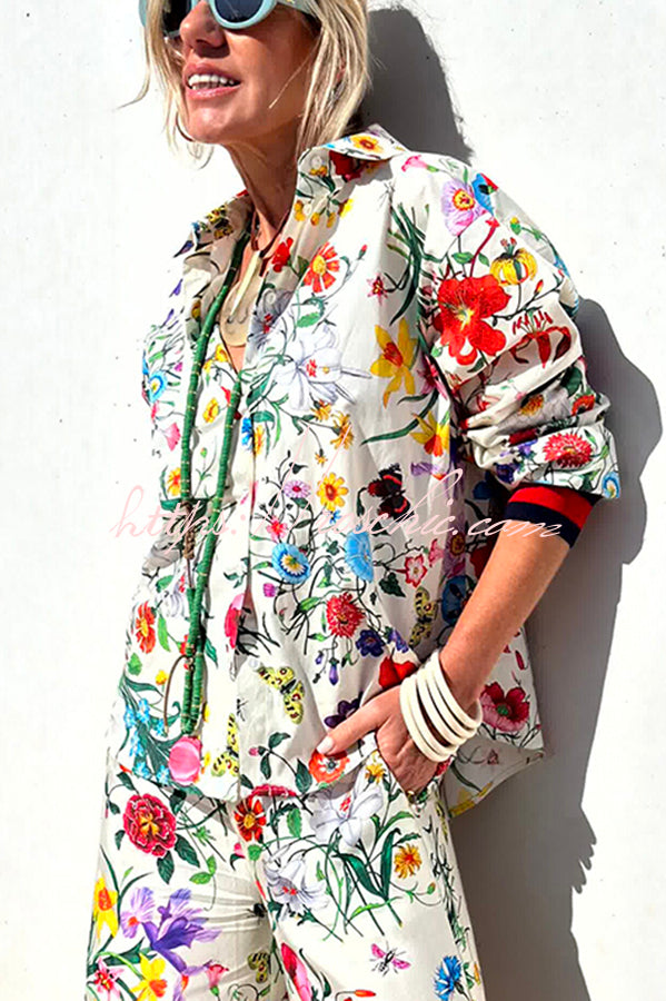 Fabulous Fiesta Satin Unique Print Button Down Oversized Blouse