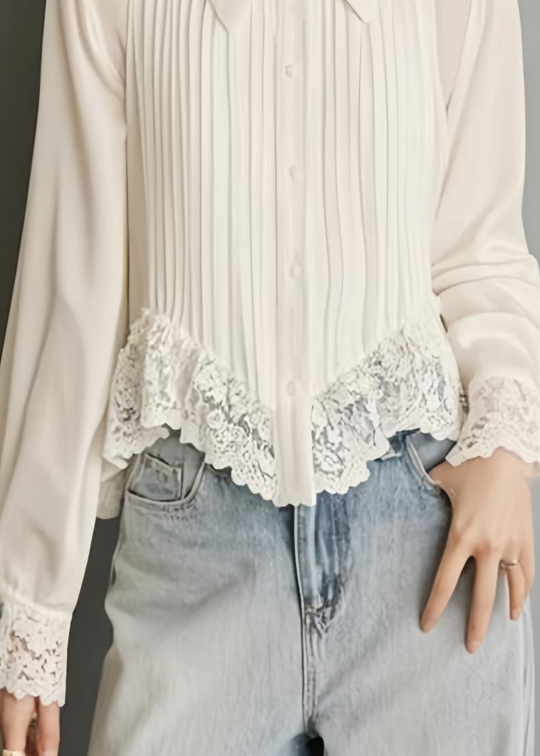 Art White Button Lace Chiffon Blouses Spring Rv040