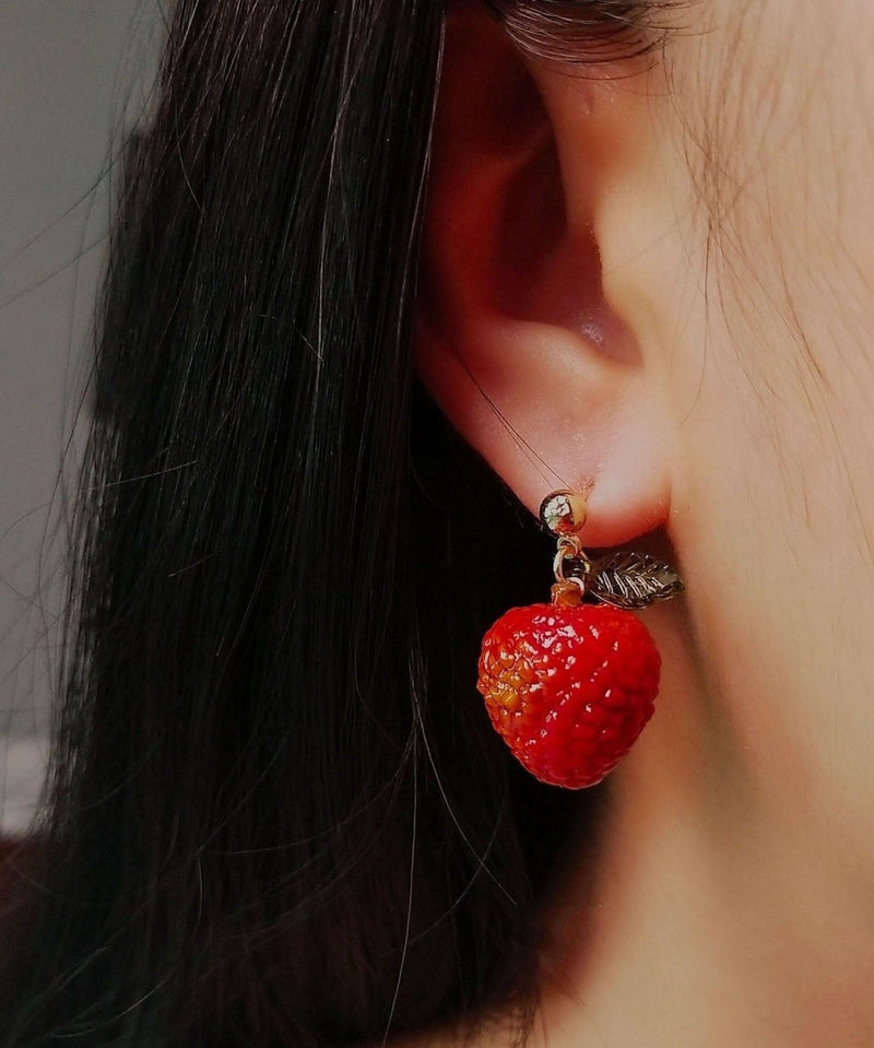Unique Red Sterling Silver Overgild Single Litchi Drop Earrings