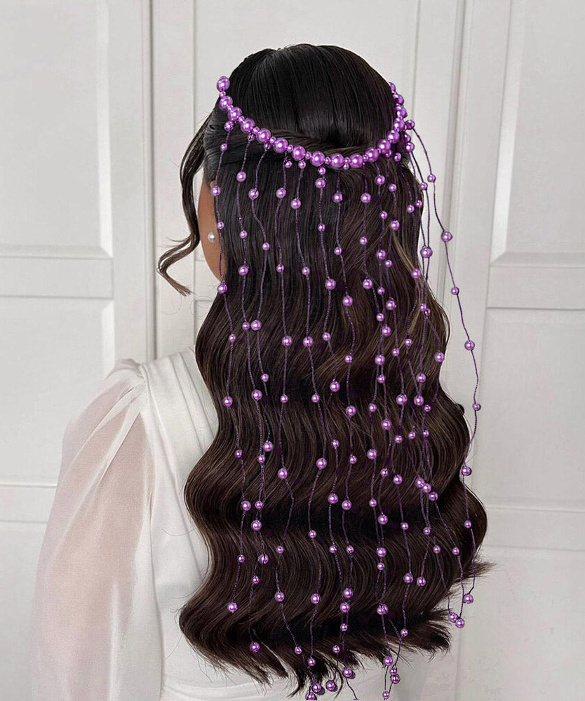 Handmade Purple Pearl Tassel Hairpiece