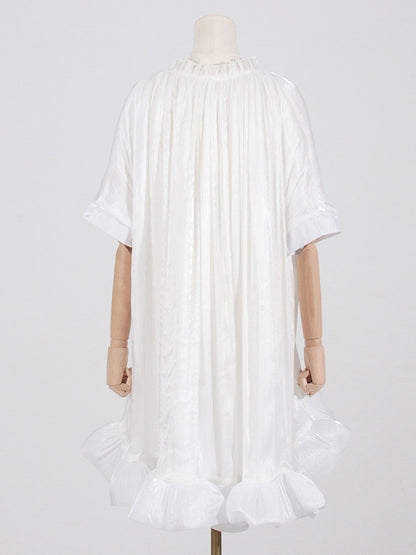 High-low Loose Pleated Split-joint Stand Collar Mini Dresses