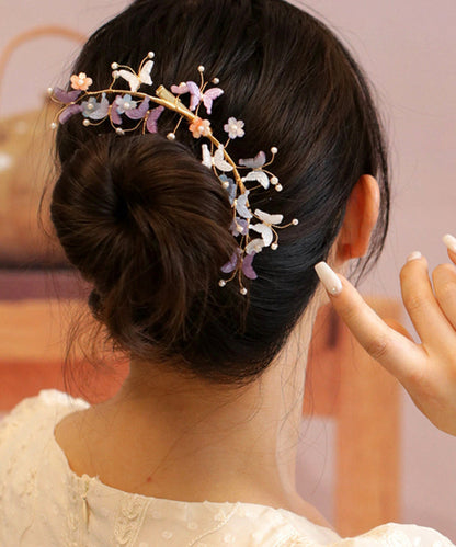 Colorblock Sterling Silver Overgild Pearl Butterfly Hairpin