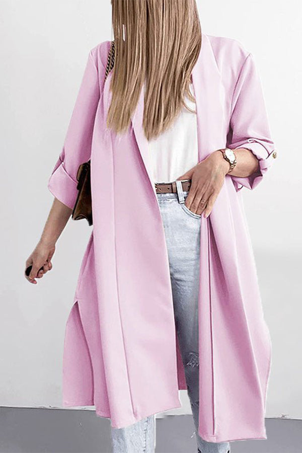 Lapel 3\/4 Sleeve Slit Cardigan