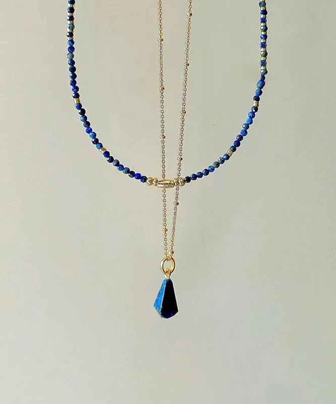 Klein Blue Sterling Silver Overgild Bluestone Beading Two Piece Set Pendant Necklace