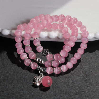Buddha Stones Cat Eye Pixiu Support Triple Wrap Bracelet