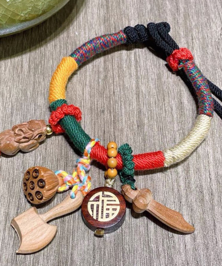 Rainbow Hand Woven Mahogany Tassel Charm Bracelet