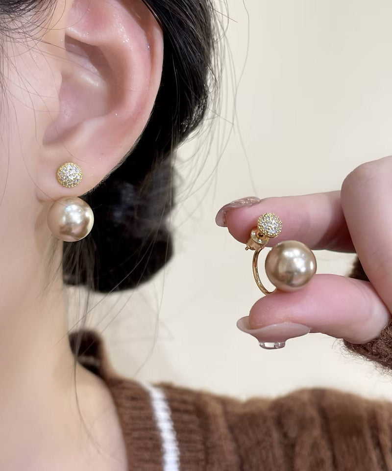 Diy Champagne Sterling Silver Overgild Zircon Pearl Hoop Earrings