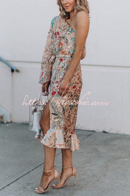 Spring Has Sprung Print One Shoulder Dress