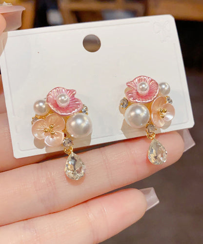Rainbow Copper Overgild Zircon Pearl Water Droplet Drop Earrings