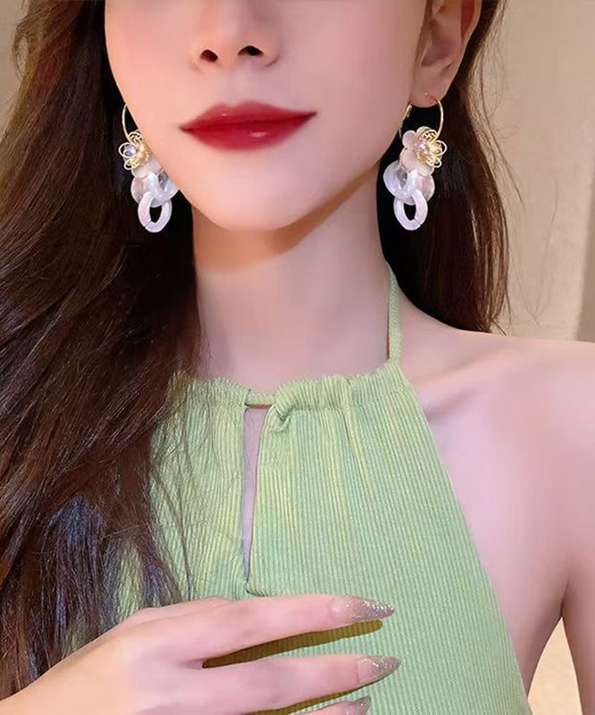 White Acrylic Alloy Zircon Resin Drop Earrings