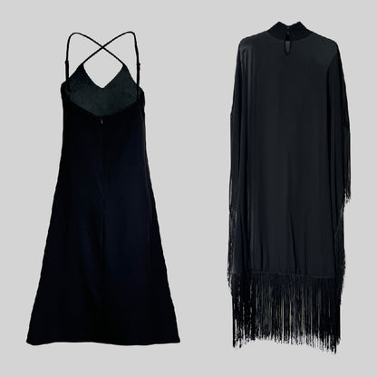Batwing Sleeves Loose See-through Color Tasseled Mock Neck Maxi Dresses