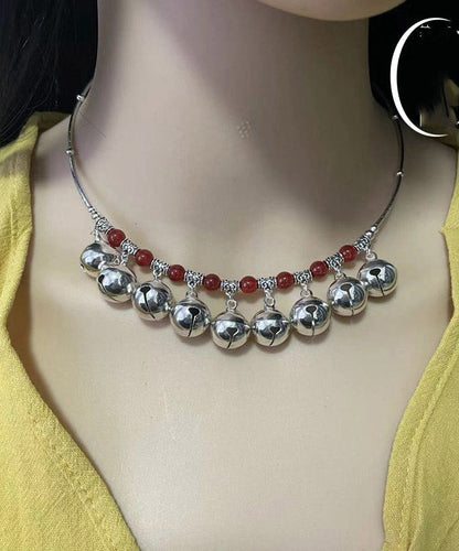 Red Alloy Agate Bell Bead Gratuated Necklace