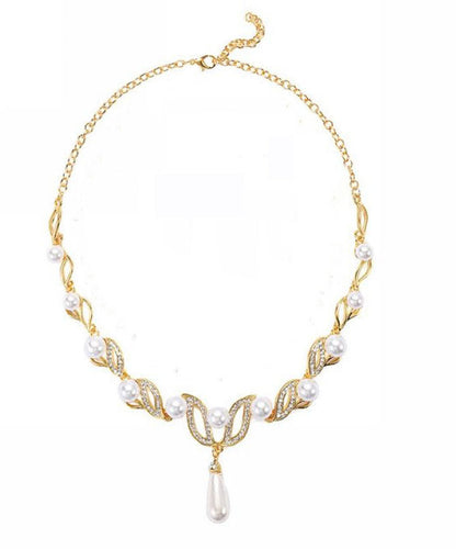 Gold Alloy Pearl Zircon Pendant Necklace
