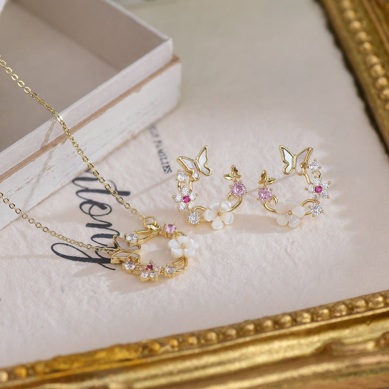 Cherry Blossom Butterfly Set (earrings/necklace)