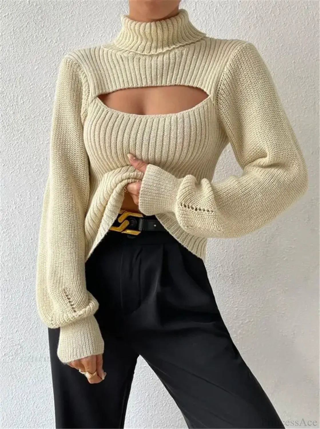 Chest Hollowed-out Turtleneck Sweater