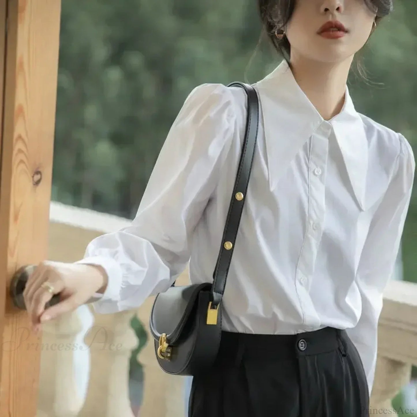 Puff Sleeve Turn Down Collar White Blouse