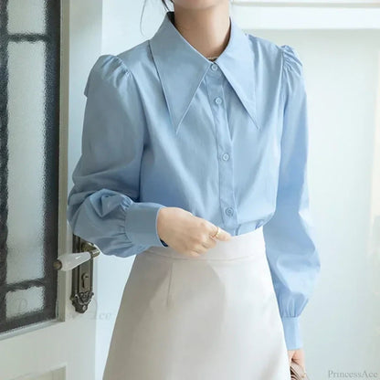 Puff Sleeve Turn Down Collar White Blouse