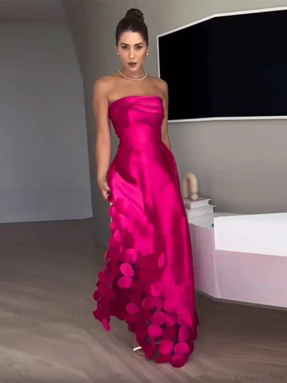 Rose Red Sleeveless Satin Maxi Dress Backless Pleated Party Dress