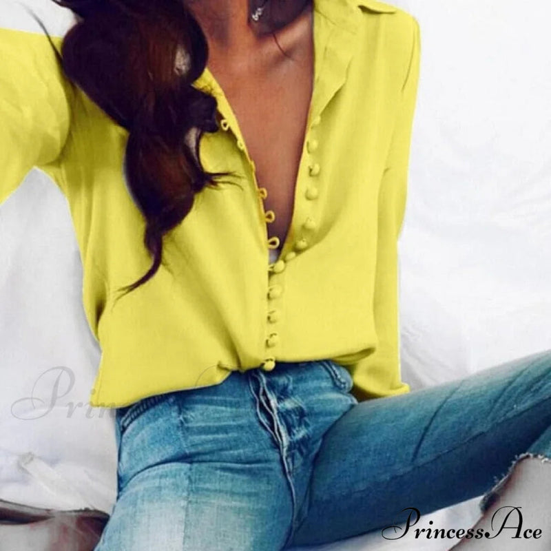 Chiffon Arm Blouse Top in - With Blouse Long Buttons Office Color Spring - White