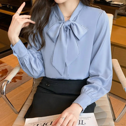 Chiffon Bow Long Sleeve Office Blouse