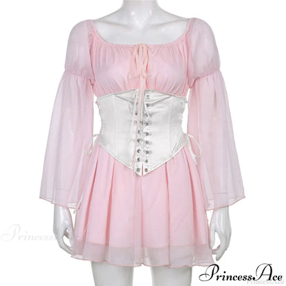 Chiffon Detachable Corset Charming Puff Sleeve Mini Dresses