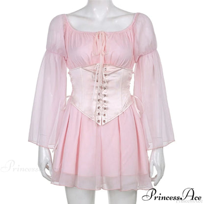 Chiffon Detachable Corset Charming Puff Sleeve Mini Dresses