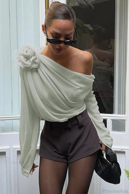 Chiffon Off-the-shoulder Fitted Blouse