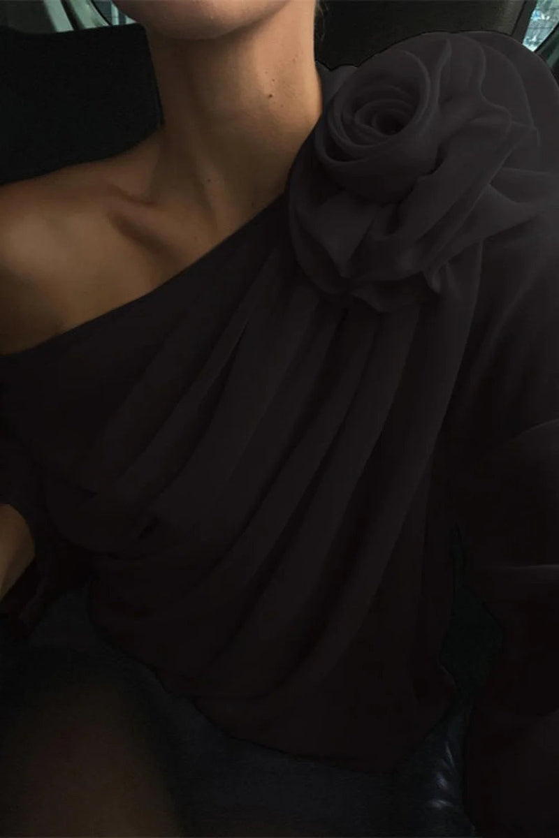Chiffon Off-the-shoulder Fitted Blouse