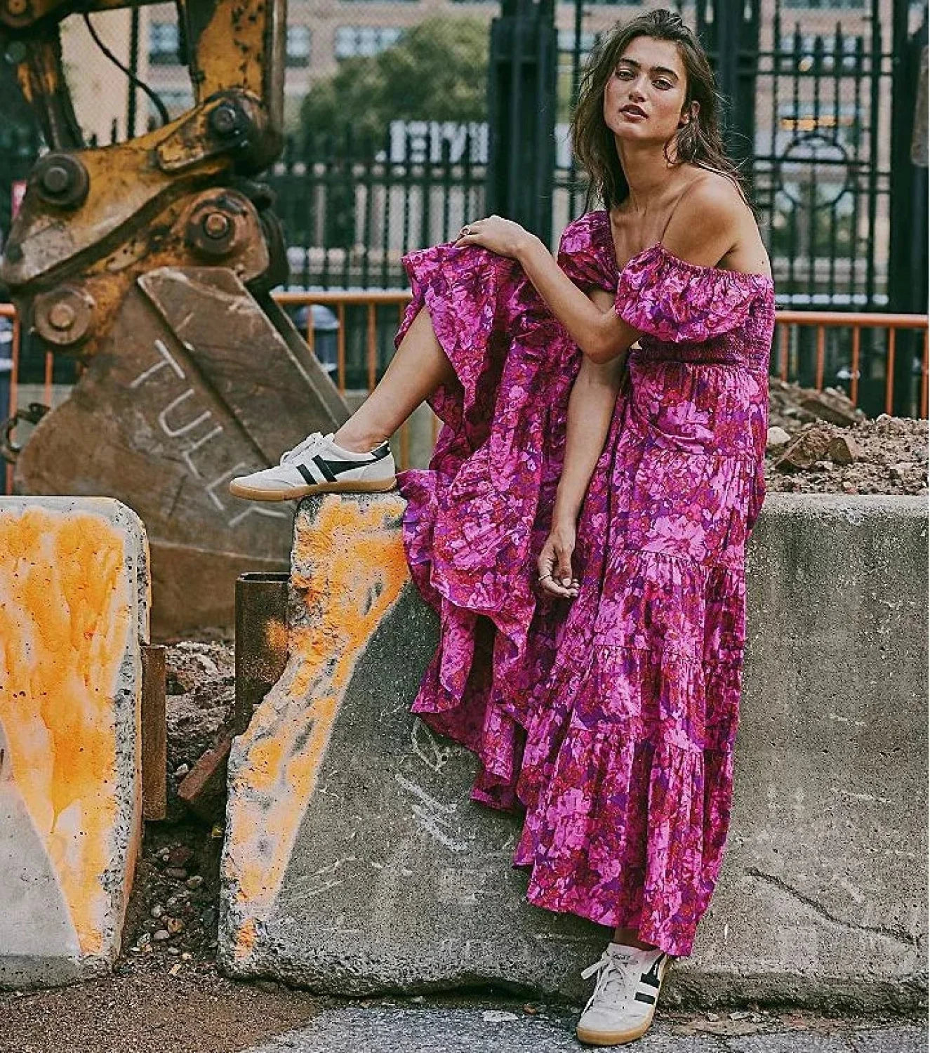 Chiffon Maxi Dress Print Puff Sleeve