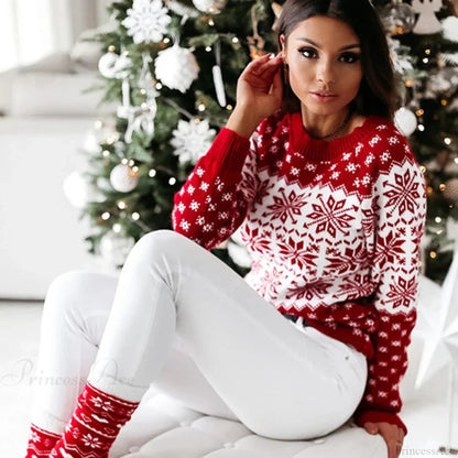 Christmas Snowflake Printed Long Sleeve O Neck Jumper Christmas Sweater