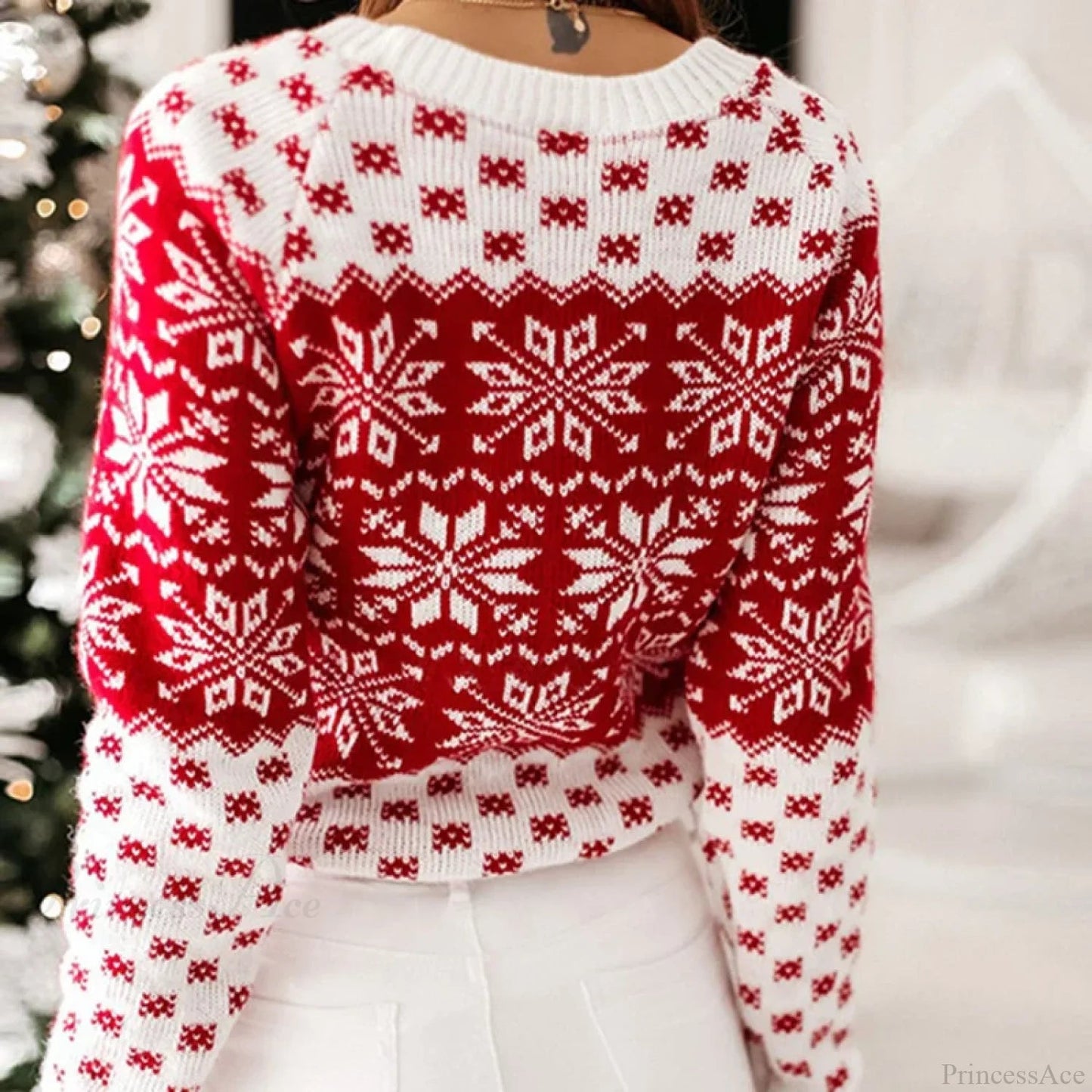Christmas Snowflake Printed Long Sleeve O Neck Jumper Christmas Sweater