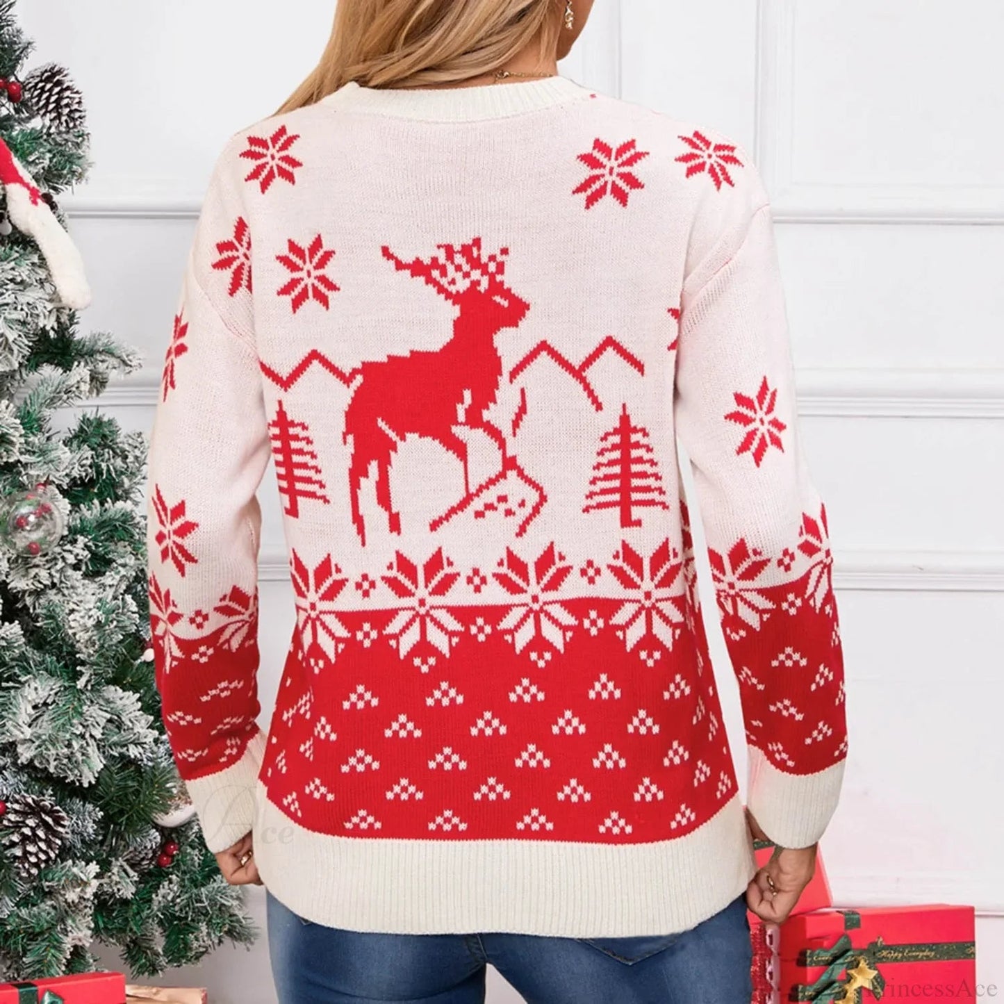 Christmas Snowflake Printed Long Sleeve O Neck Jumper Christmas Sweater