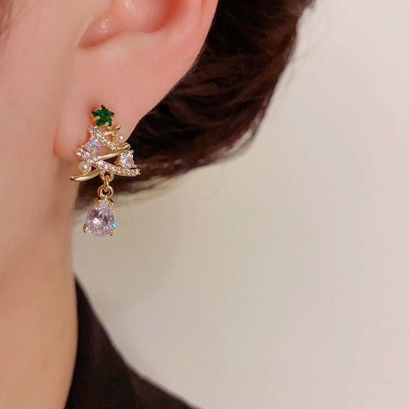 Christmas Tree Green Star Earrings