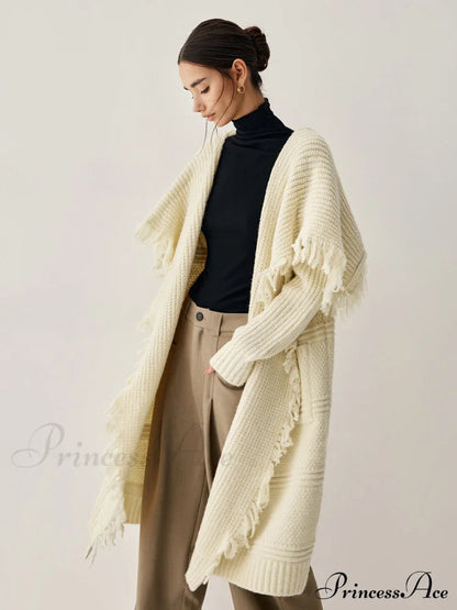 Chunky Knit Tassel Hem Poncho Cardigan