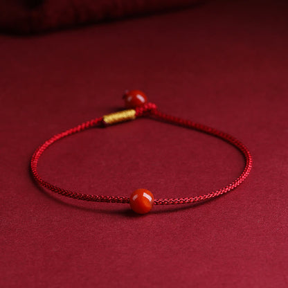 Cinnabar and Red Agate Red String Blessing Bracelet