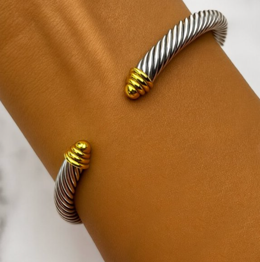 “cipriani” Cable Rope Two-toned Gold & Silver Cuff Bracelet