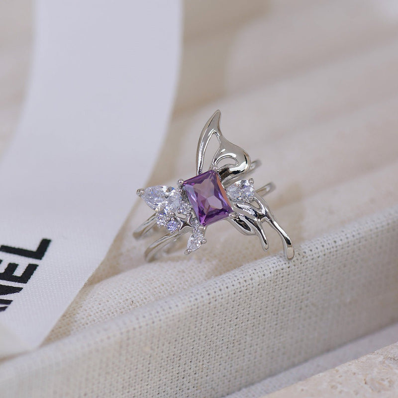 [] Amethyst Butterfly Ring Set