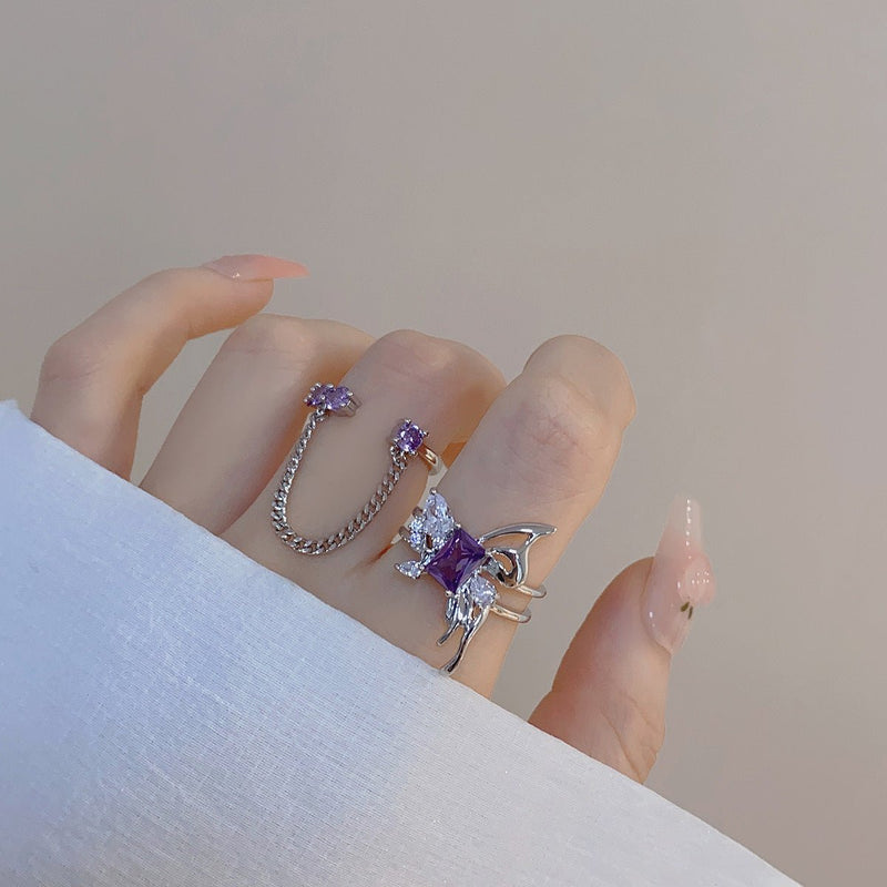 [] Amethyst Butterfly Ring Set