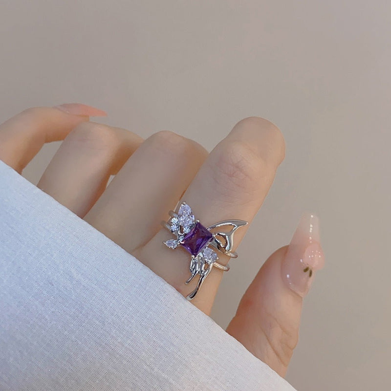 [] Amethyst Butterfly Ring Set