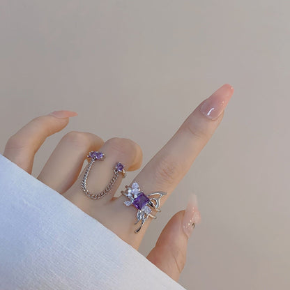 [] Amethyst Butterfly Ring Set