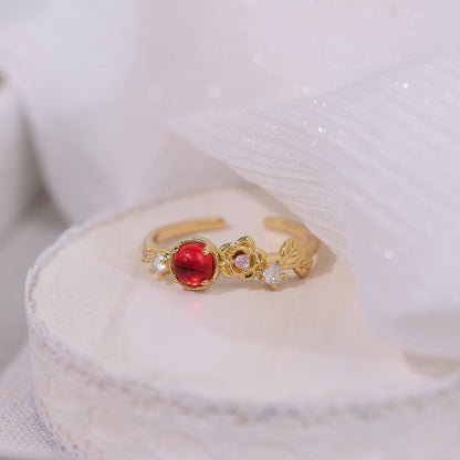 [] Red Gem Rose Ring