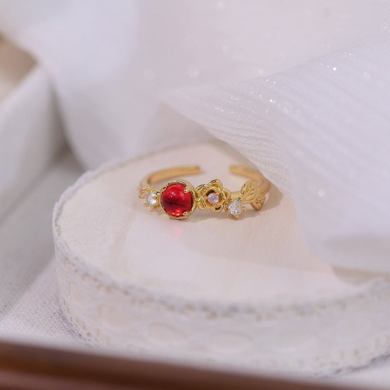 [] Red Gem Rose Ring