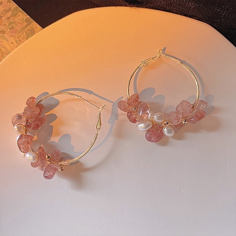 [] Rose Quartz Hoop Earrings
