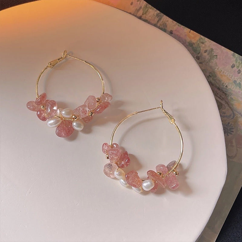 [] Rose Quartz Hoop Earrings