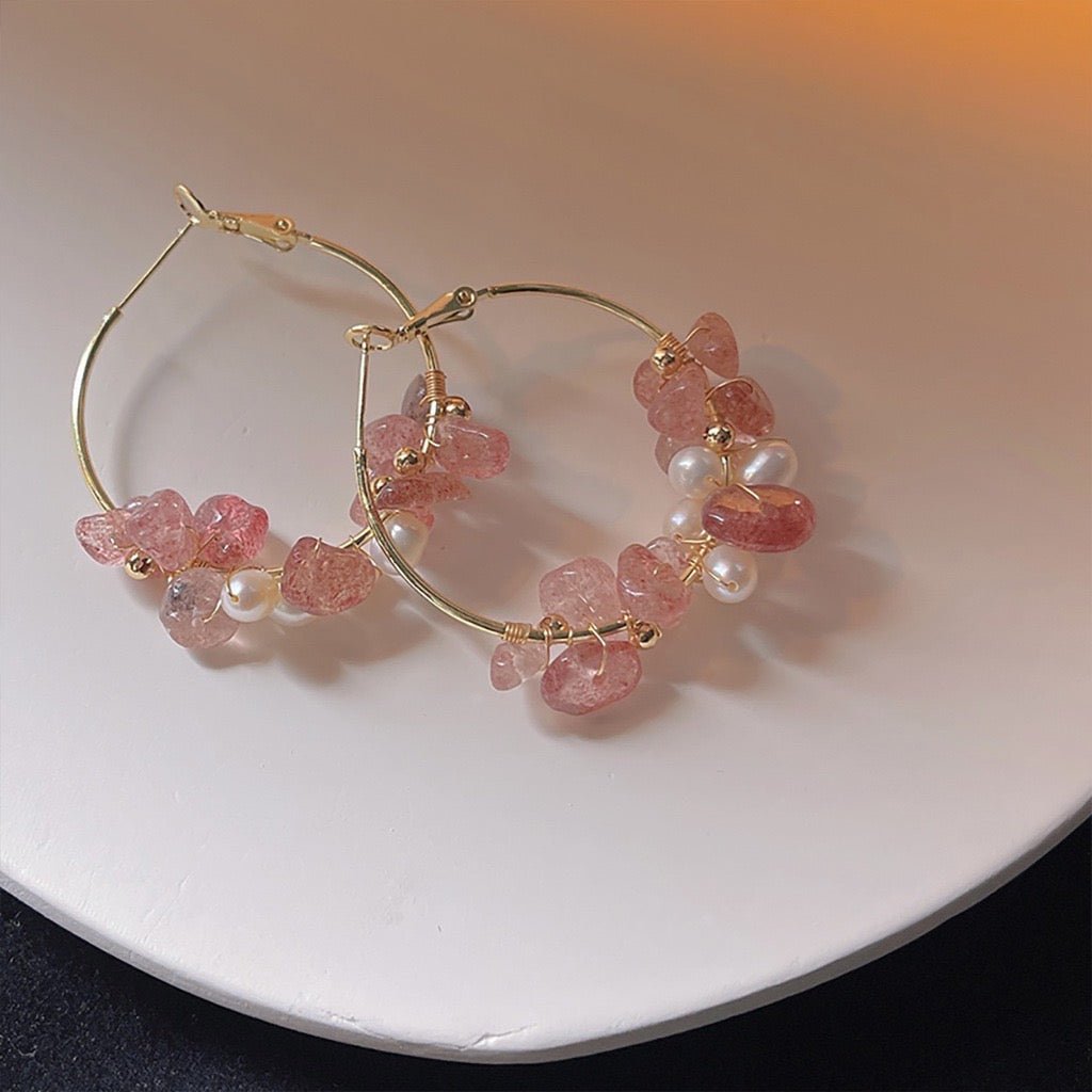 [] Rose Quartz Hoop Earrings