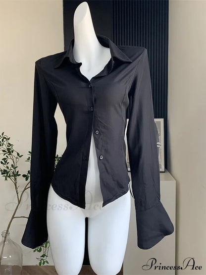 Color Chiffon With Slim Blouse Flare Design Arm Retro for Tunic