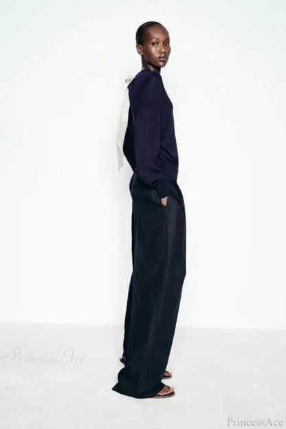 Color Contrasting Bow Bat Sleeve Cardigan