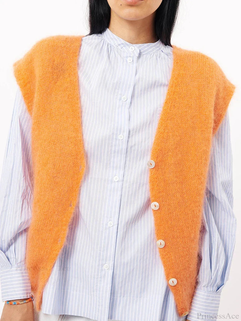 Colorful Furry Button-up Sleeveless Cardigan